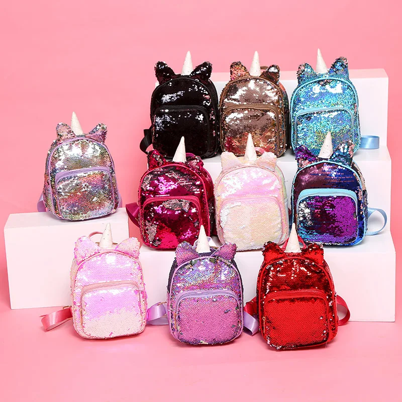 

Double Rainbow Holographic Sequins Unicorn Young Lady Colorful Bling Backpack