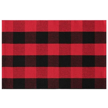 

Plaid Cotton Rug Nonslip Checkered Rugs Red Woven Outdoor Anti-Slip Check Area Rug,Plaid Entry Rug, Washable Porch Rug,Back Door