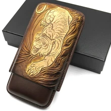 COHIBA, натуральная кожа, коричневая сигара, аксессуары для путешествий, тисненый тигр, 3 трубки, табак, сигарета, чехол, держатель, инструмент для курения