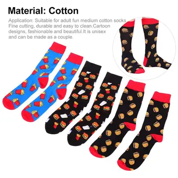 

3 Pairs Cotton Christmas Socks Mid-calf Length Sock Hamburgers Chips Pattern Couple New year Socks