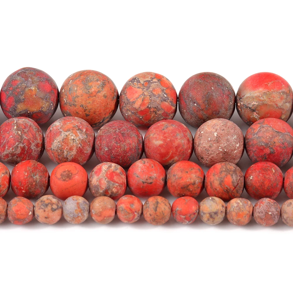 Natural Matte Stone Orange Red American Turquoises Sea Sediment Jaspers Beads Loose For Jewelry Making DIY Bracelet 4-10mm | Украшения и