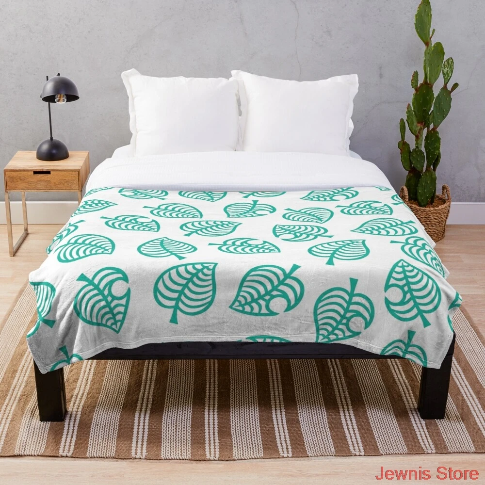 Animal Crossing New Horizons Leaf Pattern Throw Coperta Flanella Sherpa Copriletto Biancheria Da Letto Divano Picnic Pelliccia Morbida Coperta