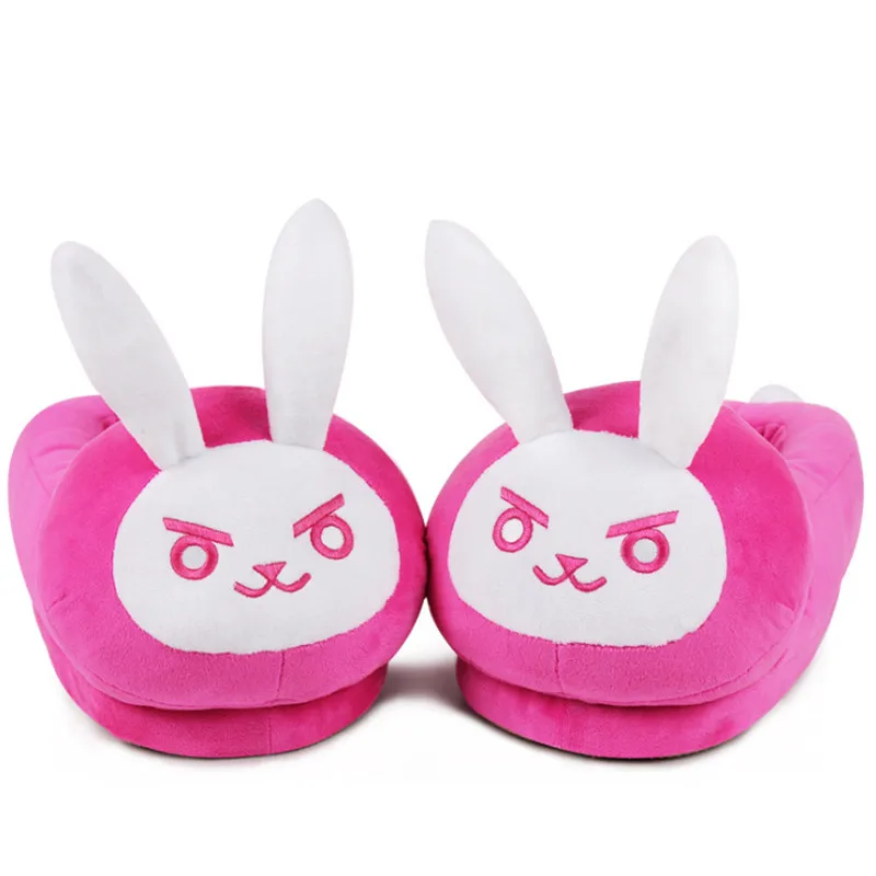 

Plush home slippers warm cotton shoes game Overwatch Pink D.Va rabbit Cosplay shoes Women /Men lovers slippers adult size.