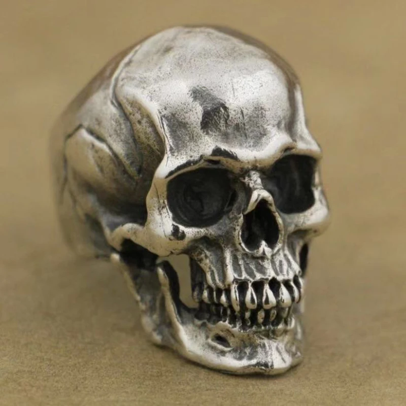 

Retro Silver Devil Crack Splitting Skull Rings Women Men Handmade Punk Rock Locomotives Skulls Fashion Ring Jewelry