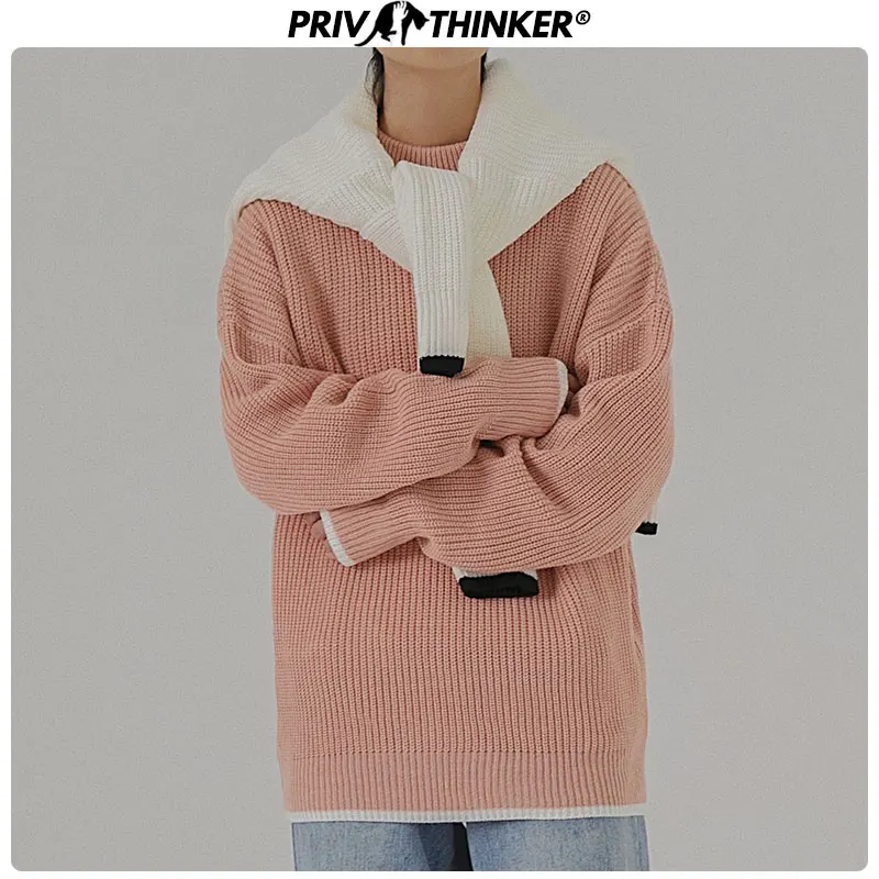 Privathinker Для мужчин однотонная одежда для детей с круглым вырезом свитера в стиле Харадзюку; сезон осень Для Мужчин's Повседневное пуловеры трикотажные топы Мужской оверсайз цветной свитер