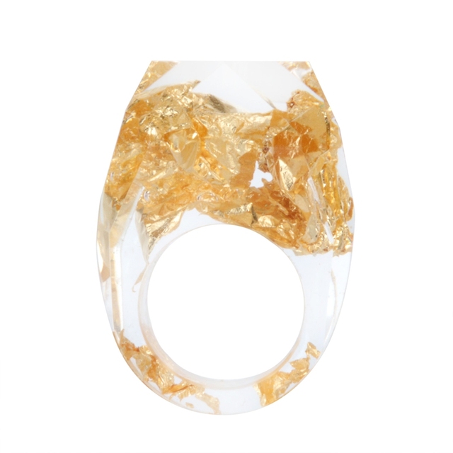 Transparent Forest Handmade Dried Flower Resin Ring Colorful Ink Pattern Scenery for Women Fashion Jewelry Ring