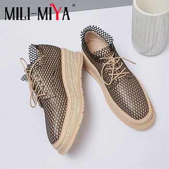 

MILI-MIYA New Design Women Wedges Pumps Synthetic Material&Mesh Lace-Up Round Toe Fashion Street Shoes Size 34-40 For Ladies
