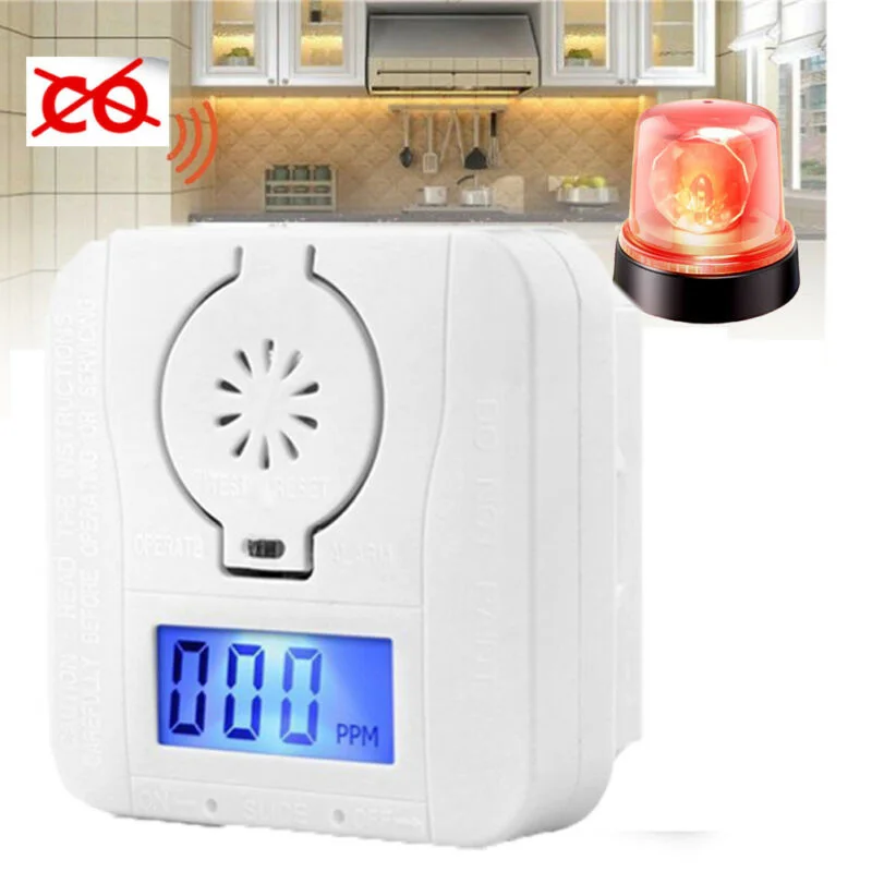 White CO Gas Warning Alarm Mini Monoxide&Smoke Detector W/ Memory Function