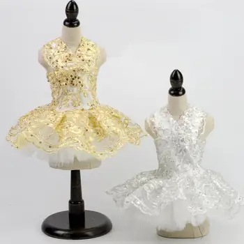 

Golden Dog Short Dress Summer Skirt Dog Breathable Lace Clothes Paillette Delicate Costume Wedding Pet Apparel Supplies
