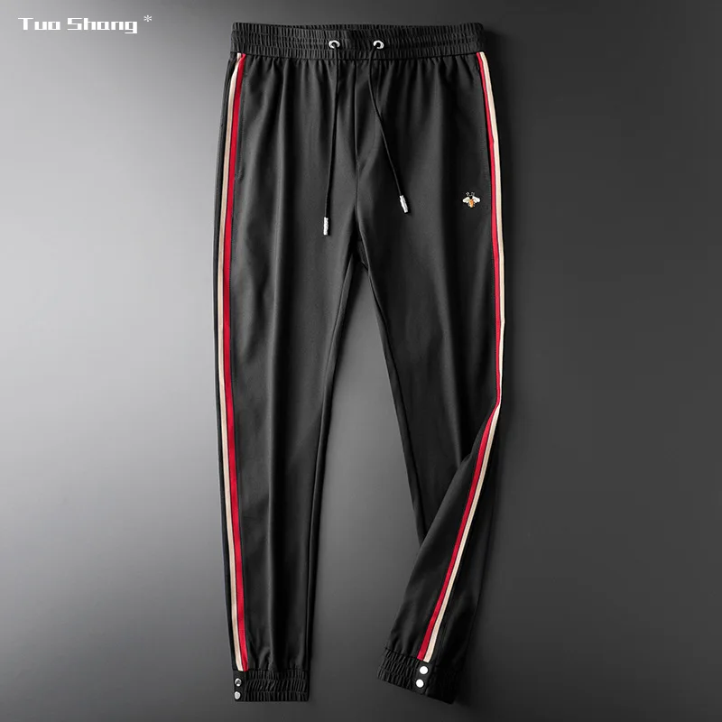 Модные высококачественные мужские спортивные штаны для бега с вышивкой пчелы, повседневные штаны с завязками