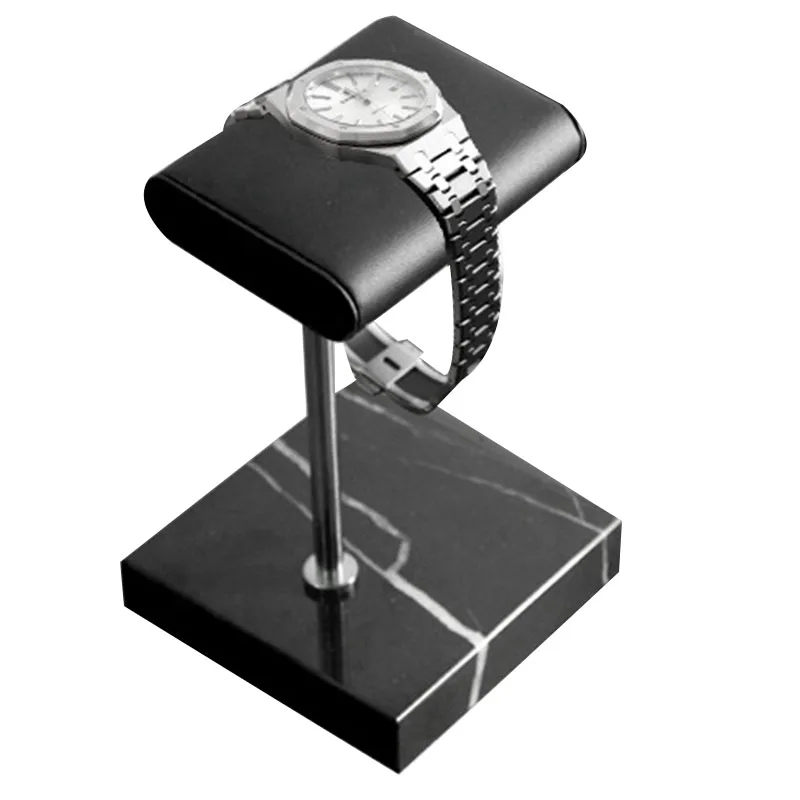 Schwarzer Marmor Sockel Uhren StäNder Silber Farbe Metall Rod Belt Uhr AnzeiP5P3 