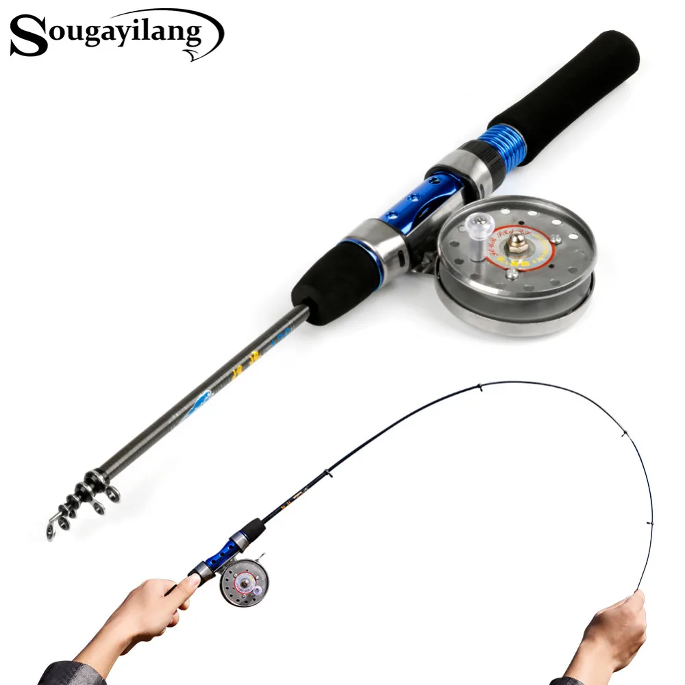 Sougayilang 120cm Carbon Fiber Ice Fishing Rod Mini Pole Portable Shrimp Winter Fishing Rod With Fishing Reel Fishing Tackle