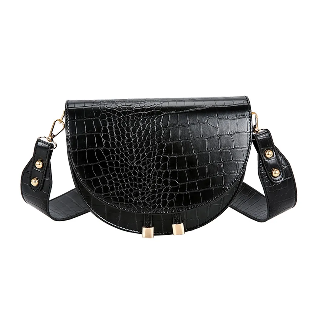 

38# Crocodile Pattern Half Circular Shoulder Bag Women Retro Women's Crossbody Messenger Bags Ladies Purse Female Handbag