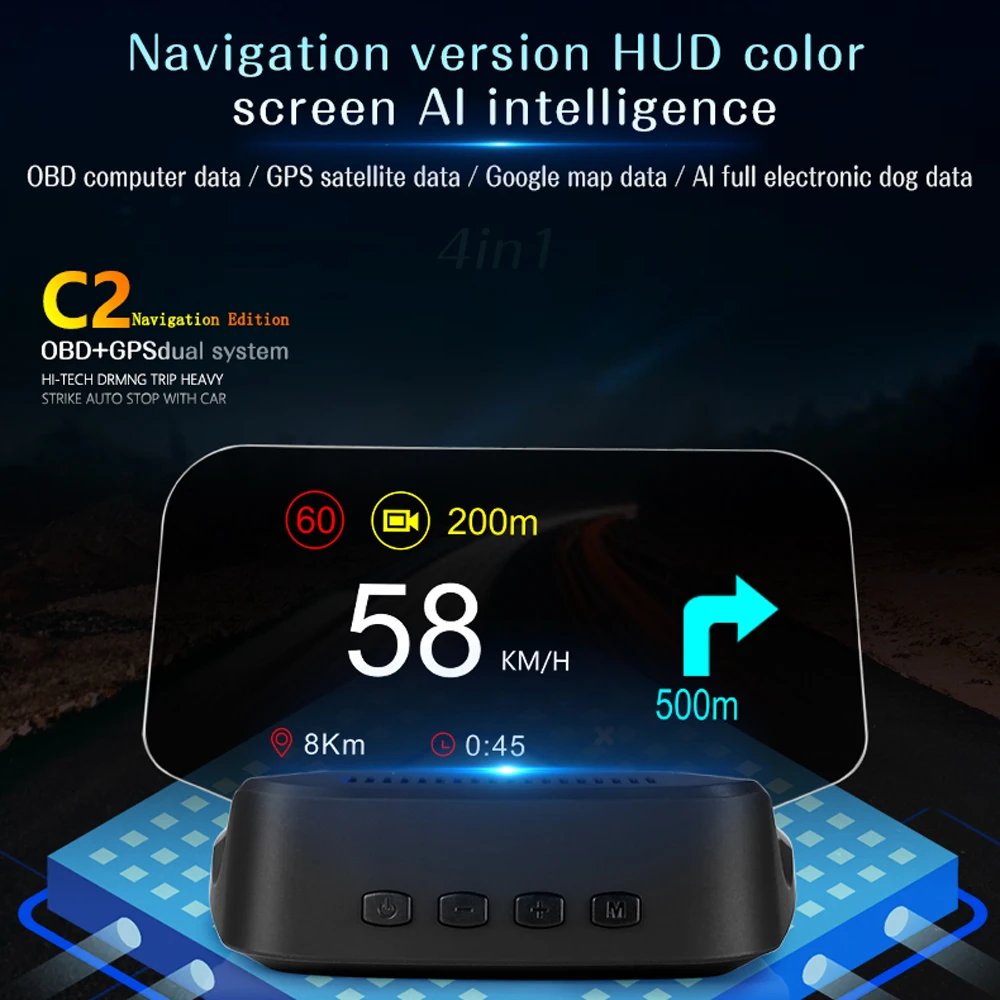Newest C2 Head Up Display OBD Car Electronics HUD Speedometers Overspeed Warning OBD2+GPS Dual Mode Projector | Автомобили и
