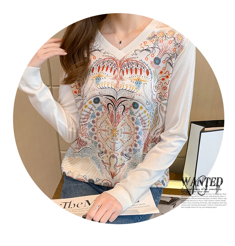 Mode patchwork Frauen T-shirts bodenbildung shirts Neue Frühling Damen Tees Langarm Tops – Detail 9