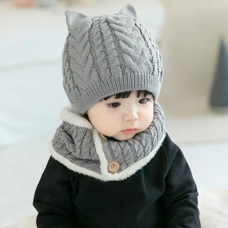 Kids And Child Apparel Clothing Accessories Solid Color Hats Cute Caps Skullies Autumn And Winter Twist Wool Hat Scarf Set