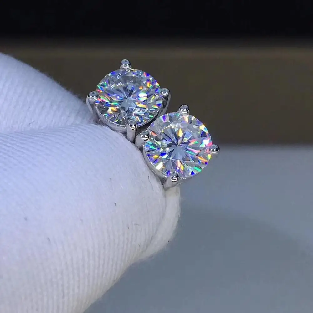 Стихи еврей магазин Круглый Муассанит огранка всего 5.00ct алмаз тест прошел Муассанит белые серьги под золото подарок подруге