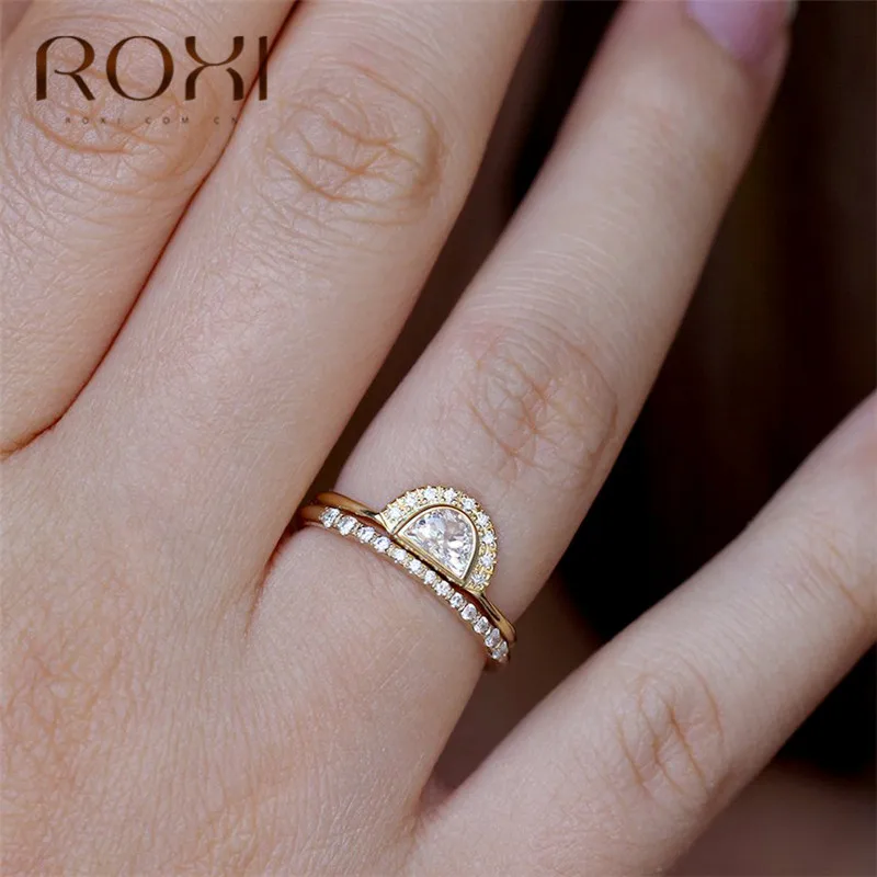 ROXI простые изящные свадебные кольца для женщин, лаконичное классическое обручальное кольцо, мини кольцо с кубическим цирконием, модное ювелирное изделие для девочек
