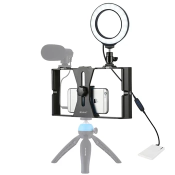 

PULUZ PKT3026 3 in 1 Vlogging Live Broadcast Smartphone Video Rig with 4.6 inch LED Ring Light Kits Cold Shoe Tripod Head Camera