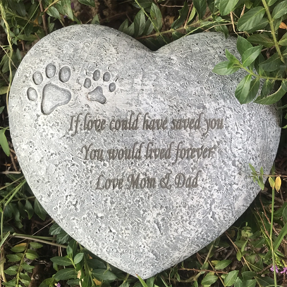 Personalized Pet Memorial Stones, Heart Shaped Dog Grave Marker, Dog Garden Tombstone with Any Message-Pet Sympathy Gift