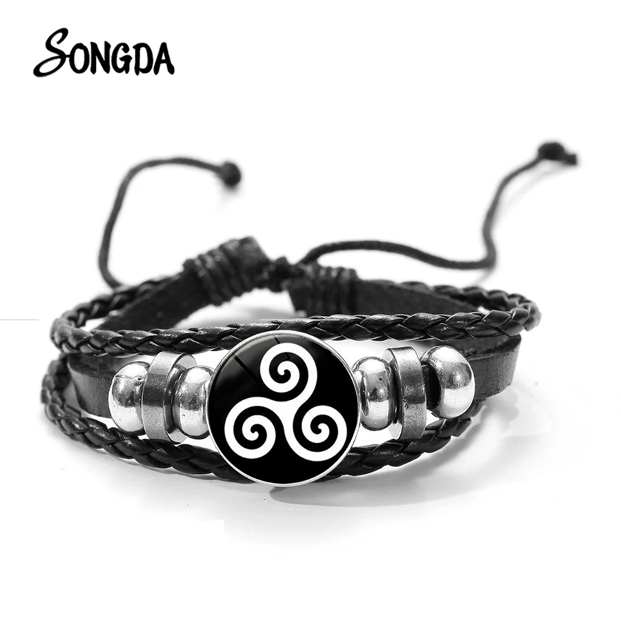 Brazalete con Trisquel para adolescentes y Lobo, de moda, Steampunk, Triskelion, Cindy Argent, brazaletes de piel hechos a mano