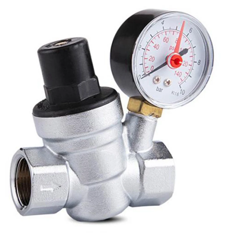

1/2 Inch Water Pressure Regulator with Gauge Pressure Maintaining Valve Tap Water Pressure Reducing Valve DN15