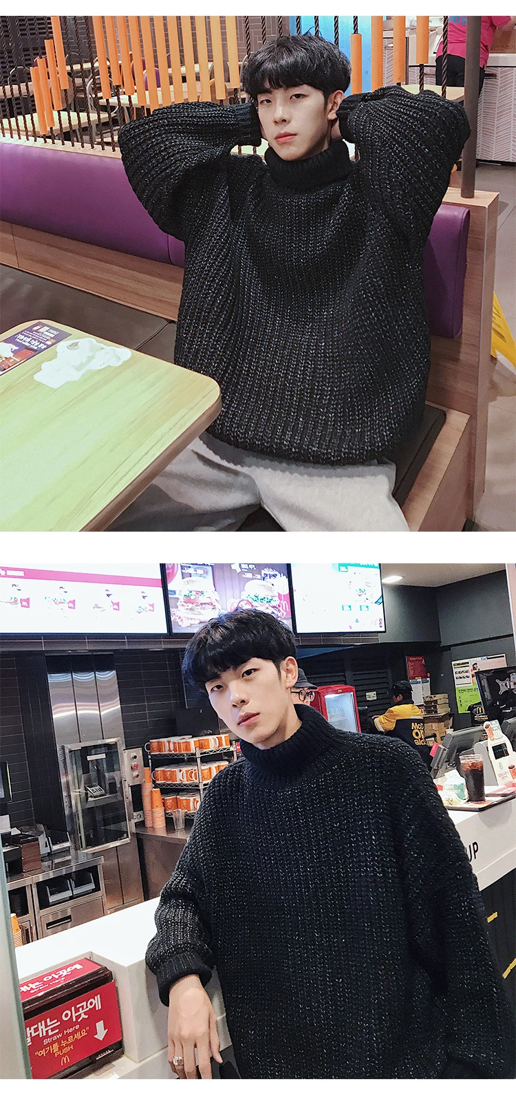 Winter New High Collar Sweater Men's Warm Fashion Solid Color Casual Knit Sweater Man Wild Loose Long Sleeve Pullover Men