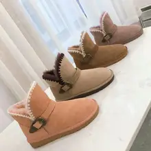 EIOUPI/теплые зимние ботинки; женские повседневные Модные ботильоны на плоской подошве из овечьей кожи с натуральным овечьим мехом; OYM5406