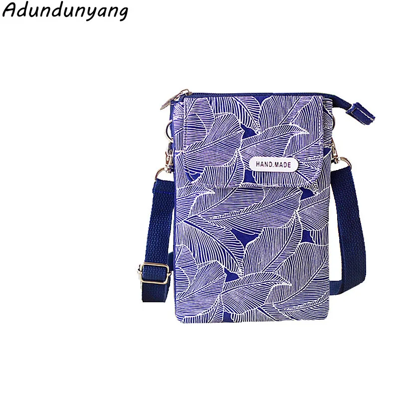 Women Leaf Large Screen Mobile Phone Bag  Capacity Canvas Messenger Bag Ladies Shoulder Bag
