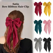 6 Colors Fashion Personality Plain Satin Bows Hair Clips Silk Hair Clip Relaxed And Comfortable Hair Clip Headware