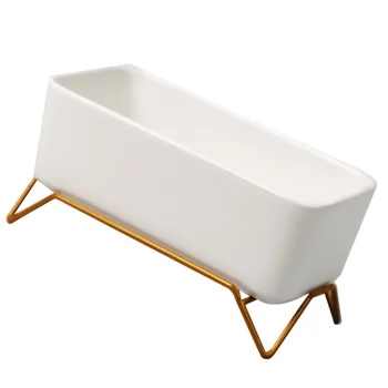 

Rectangular Flowerpot Ceramic Iron Base Planter Delicate Flower Pot Creative Succulent Pots for Home Garden Office Shop