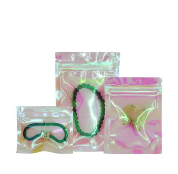 

50pcs Iridescent Ziplock Bags Reusable Cute Plastic Storage Pouches Wholesale for Eyelash Jewelry Makeup Cosmetic Packaging