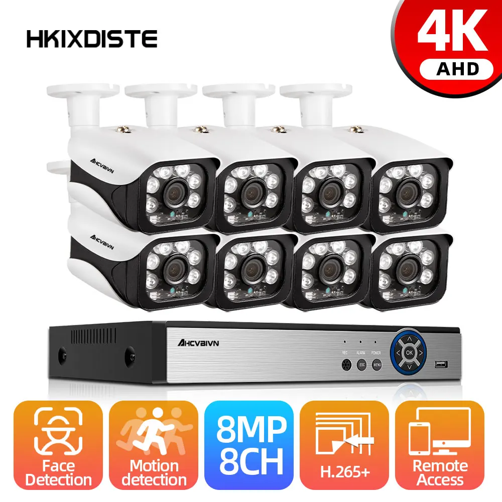 4K домашней безопасности Камера s Системы комплект видеонаблюдения CCTV 8CH 8MP 8 шт.