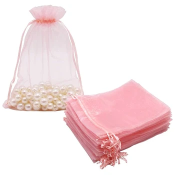 

100Pcs Large Organza Bags Blush Pink, 17X23 cm Mesh Gift Bags Drawstring Jewelry Pouches for Christmas Wedding
