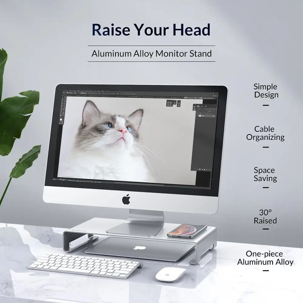 ORICO Aluminum Monitor Stand Riser Computer Universal Laptop Stand Metal Desktop Stand Organizer for iMac MacBook