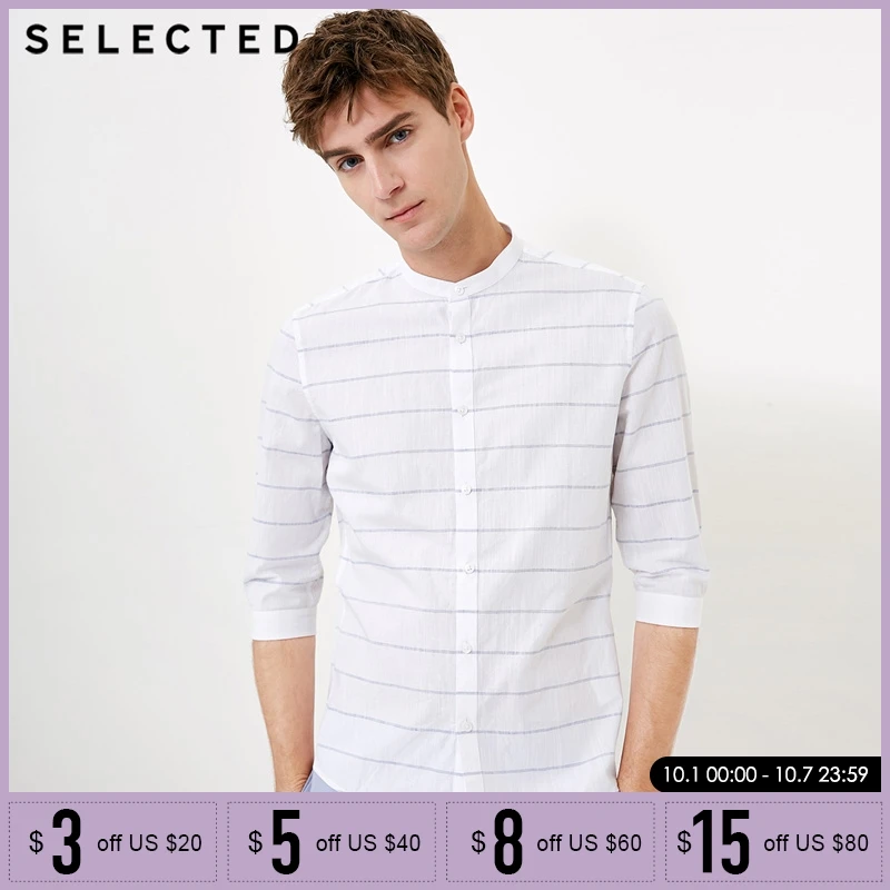 

SELECTED Men Cotton Stripe Seven-Sleeve Shirt | 418231515