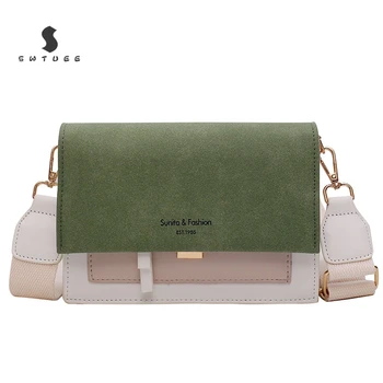 

Luxury Women Messenger Bag Contrast Color PU Leather Chain Crossbody Shoulder Bags Female Handbags Small Square Package