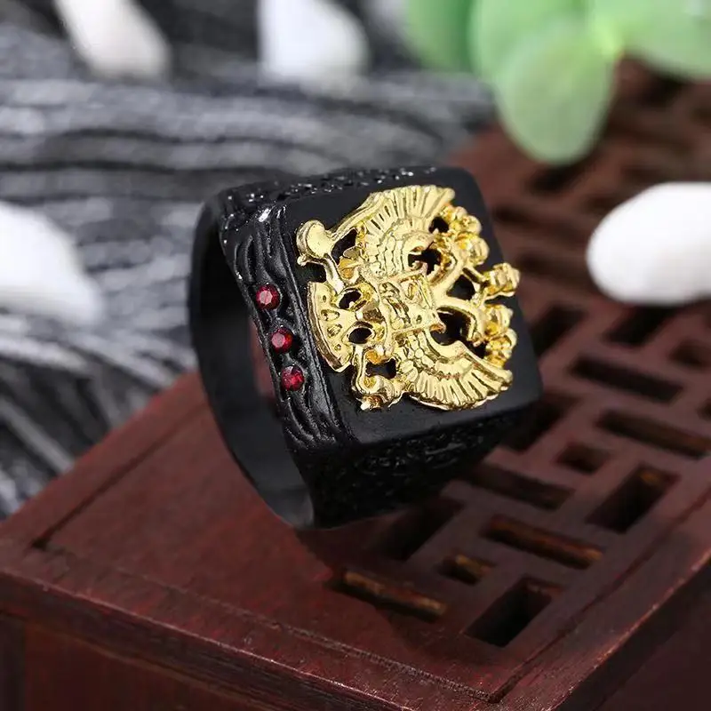 HNSP модный русский значок орел кольцо из черного золота для мужчин ювелирные изделия мужские кольца Anel Новинка
