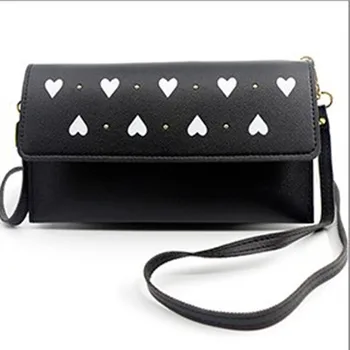 

New Korean leisure Women's bag fashion PU leather wallet heart shape small fresh retro messenger mobile bag