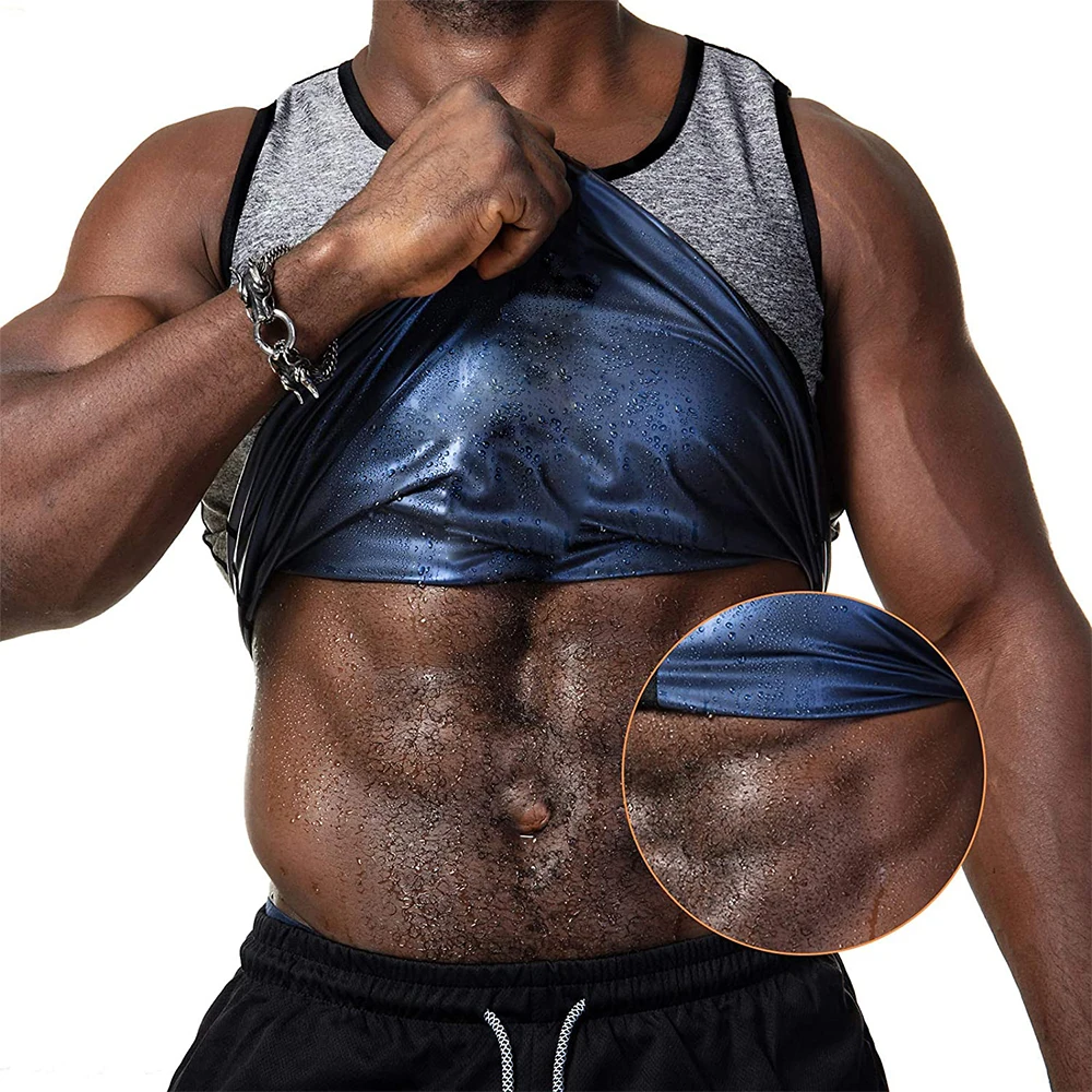 Men Sauna Shirt Sweat Suit Slimming Vest Workout Tank Top Waist Trainer Shaper Workout Fat Burn Weight Loss