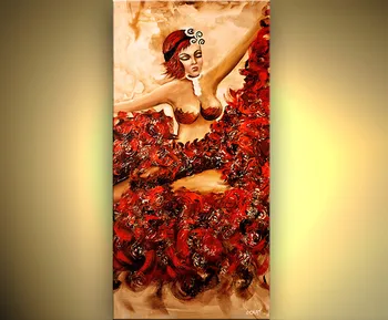 

Good Quality Hand-Painted Oil Wall Art Palette Knife Heavy Texture Oil Painting Of Dancer In Red Discount Canvas Modern Art Insp