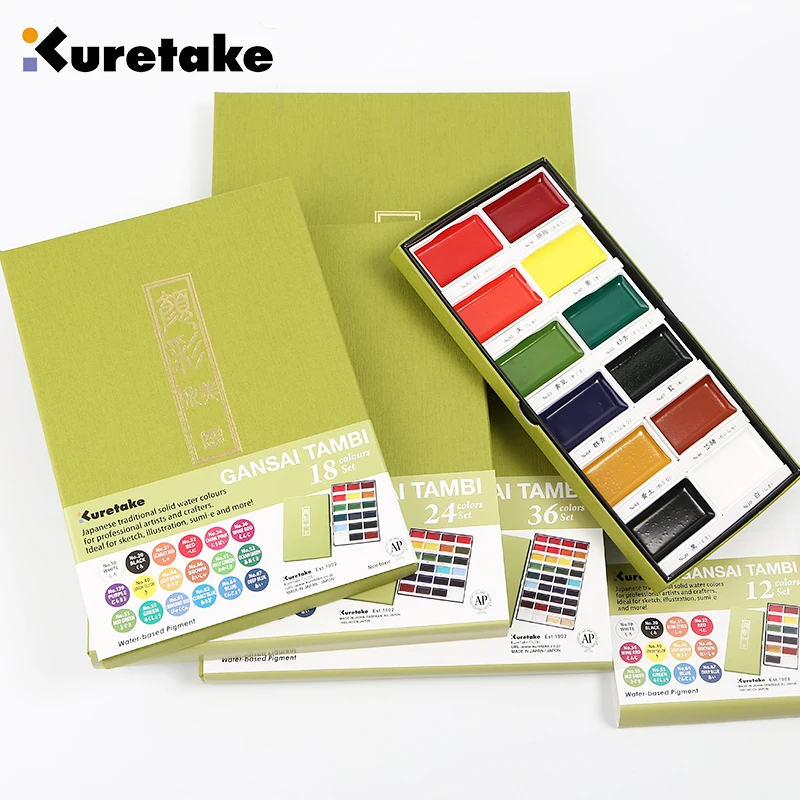 New 12-Color ZIG Kuretake Solid Watercolor Paint Set Watercolors Field  Sketch Set for Painting Supplies 12/18/24/36/48 Colors