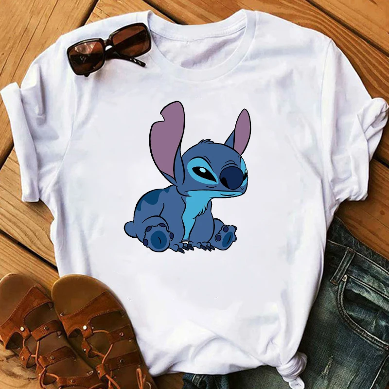 Женская модная футболка Lilo Stitch Harajuku Kawaii, футболки с милым мультяшным принтом, Женская Повседневная футболка, милые повседневные топы