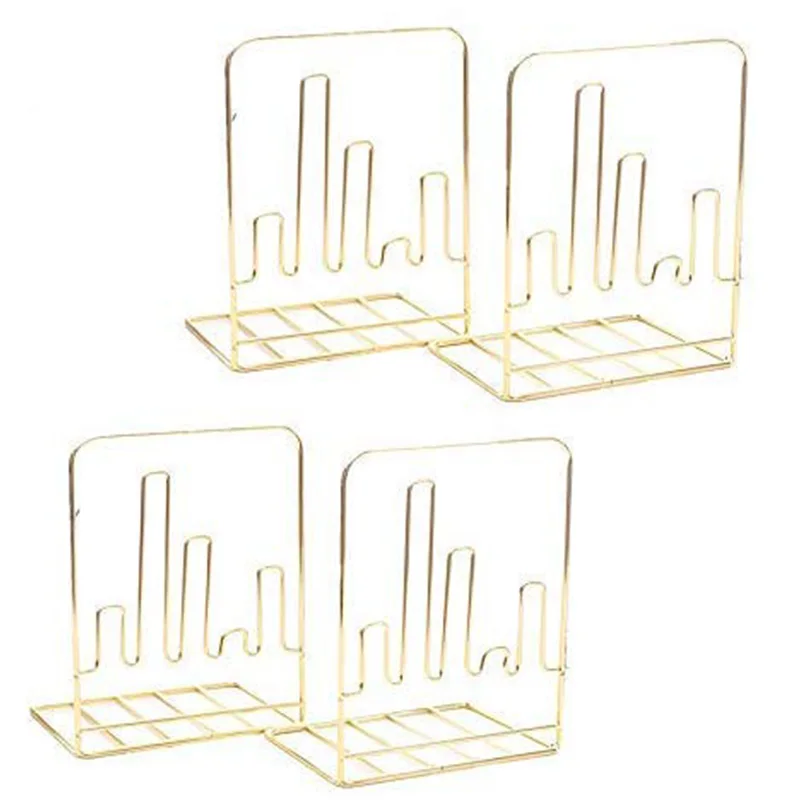 

2 Pair Gold Bookends,Modern Decorative Metal Bookends for Shelves,Heavy Duty Book Ends and Desktop Book Organizer,Book Stopper f