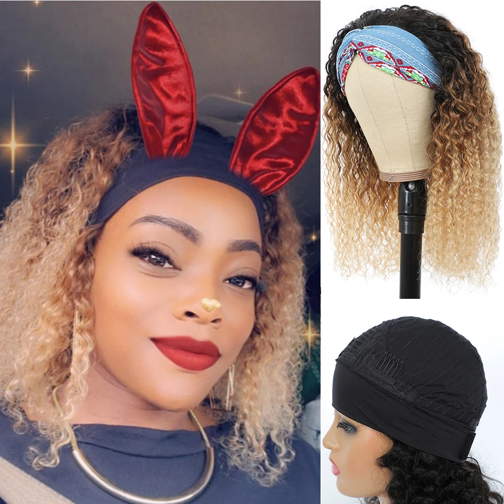 Curly Human Hair Headband Wig Ombre Remy Human Hair Wigs Grip Headband