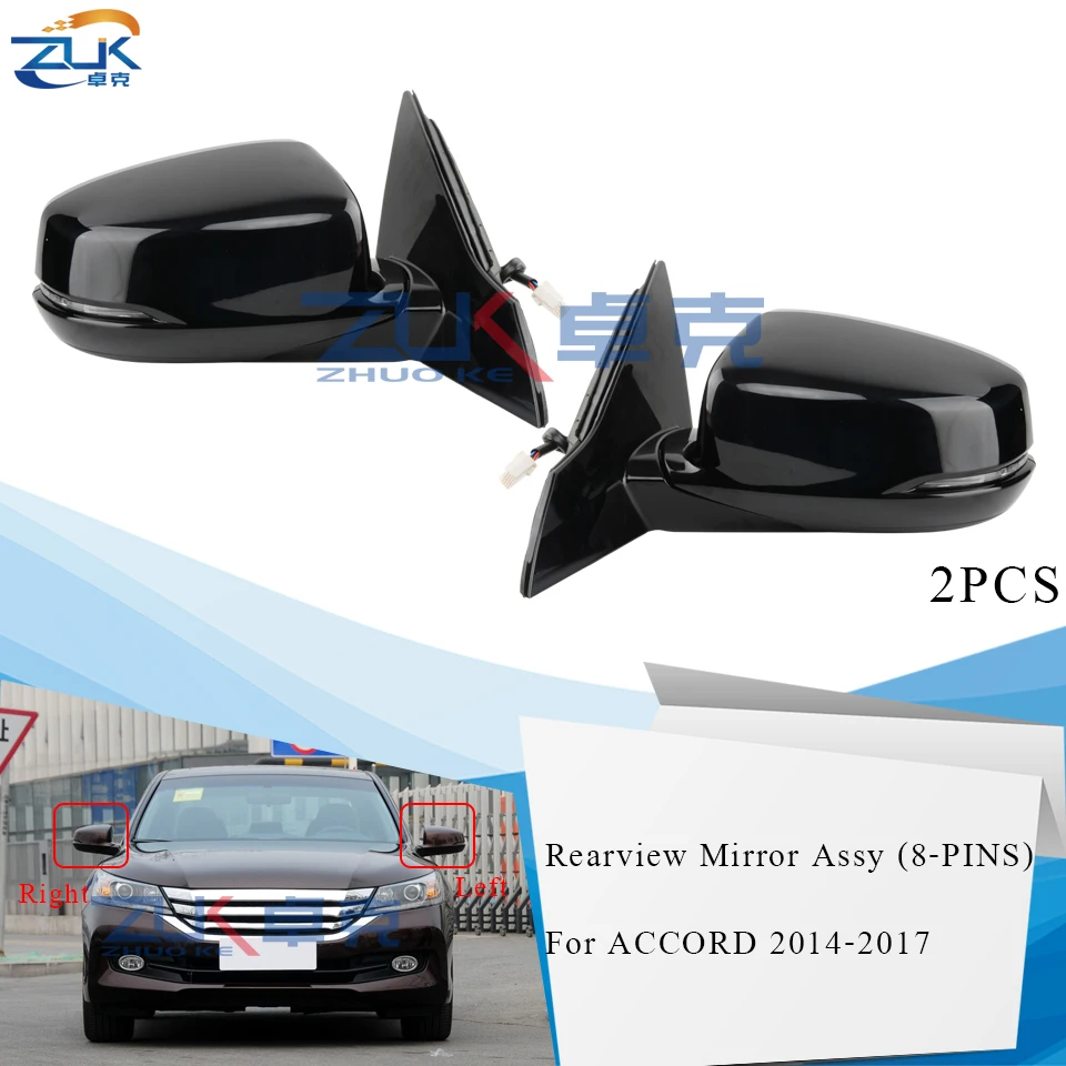 

ZUK Pair 8-PINS With Heated LED Lamp Auto Folding Functions Rearview Side Mirror Assy For HONDA ACCORD 2014 2015 2016 2017