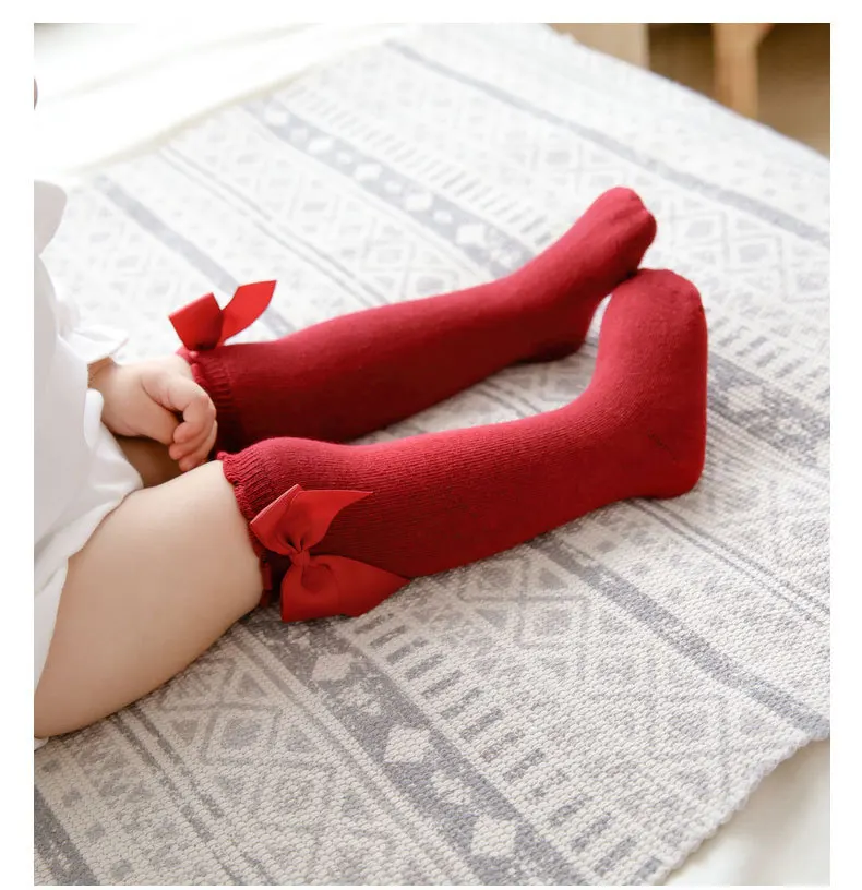 LZH-Calcetines largos de algodón con lazo grande para niña, calcetín de  encaje para bebé, color rojo, Navidad, otoño e invierno, 2023 - AliExpress