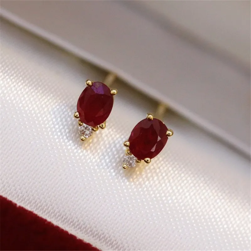 

Серьги-гвоздики UBESTNICE из 18-каратного желтого золота женские, ювелирные украшения в форме капли воды овальной формы с натуральным Рубином, хороший подарок на помолвку и вечерние