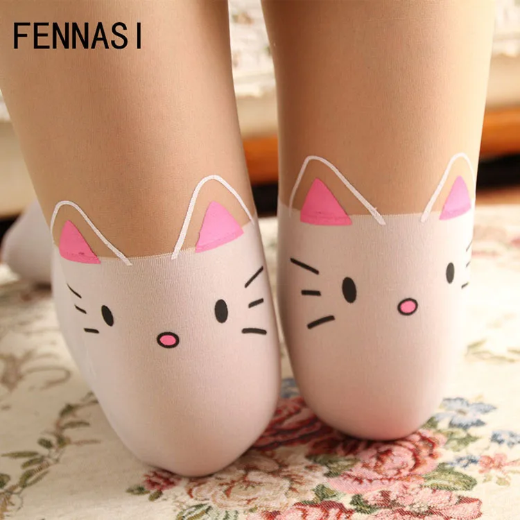 FENNASI-Lolita-Women-s-Tights-Cute-Cat-White-Pantyhose-Print-Kawaii-Stockings-Female-Splicing-Fake-Cosplay(1)