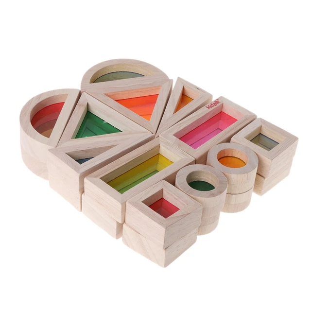 Rainbow Acrylic Wooden Building Blocks Baby Educational Toy Montessori Kids toy 1